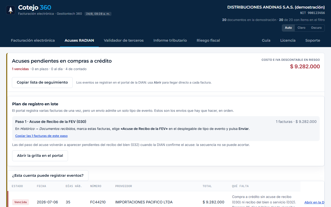 Control de acuses RADIAN pendientes de las compras a crédito recibidas de la DIAN