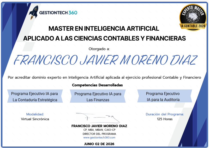 Diploma del Master en IA aplicada a las Ciencias Contables y Financieras, 125 horas certificadas